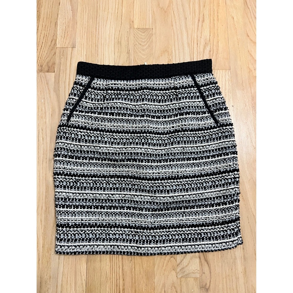 HM Black White Tweed Mini Skirt Metallic Textured Pockets Size 10 Zip Back